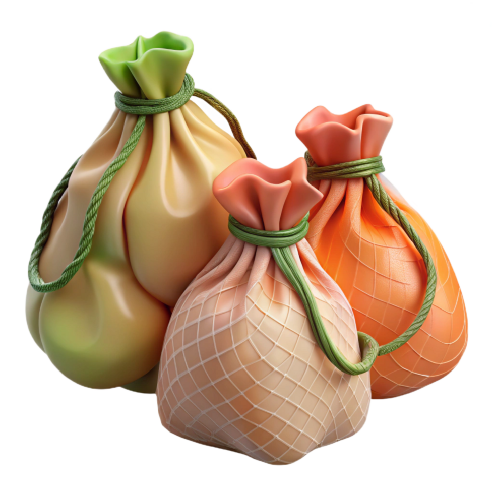 wonderful classic Reusable Produce Bags with Mesh Design Isolated png