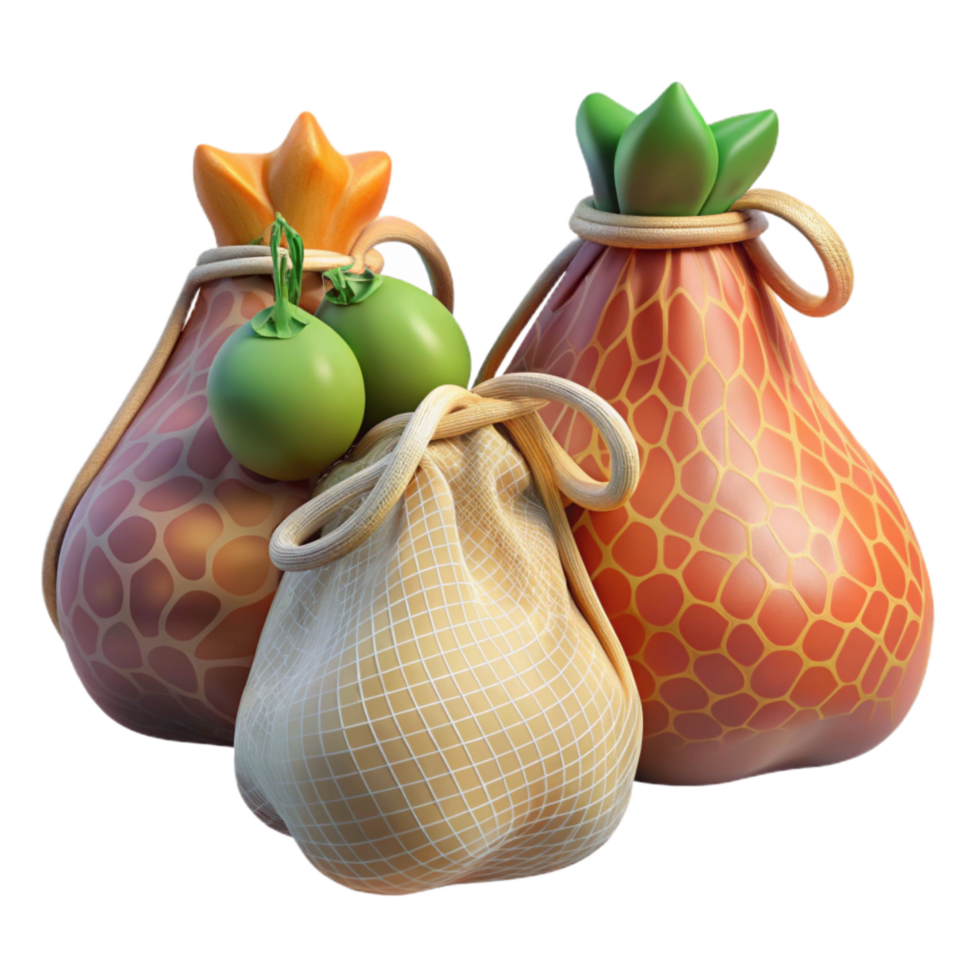 stunning classic Reusable Produce Bags with Mesh Design Isolated professional png