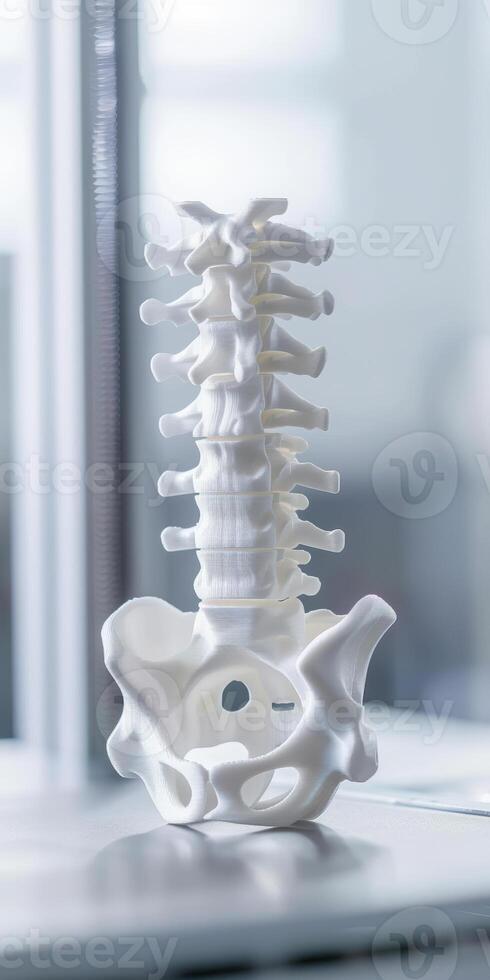 AnatomicalModel of a Human Spine on a Laboratory Table for Medical Study photo