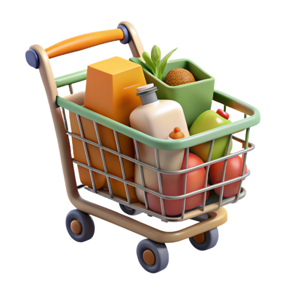 elegant artistic Reusable Shopping Cart with Groceries Cutout high quality png