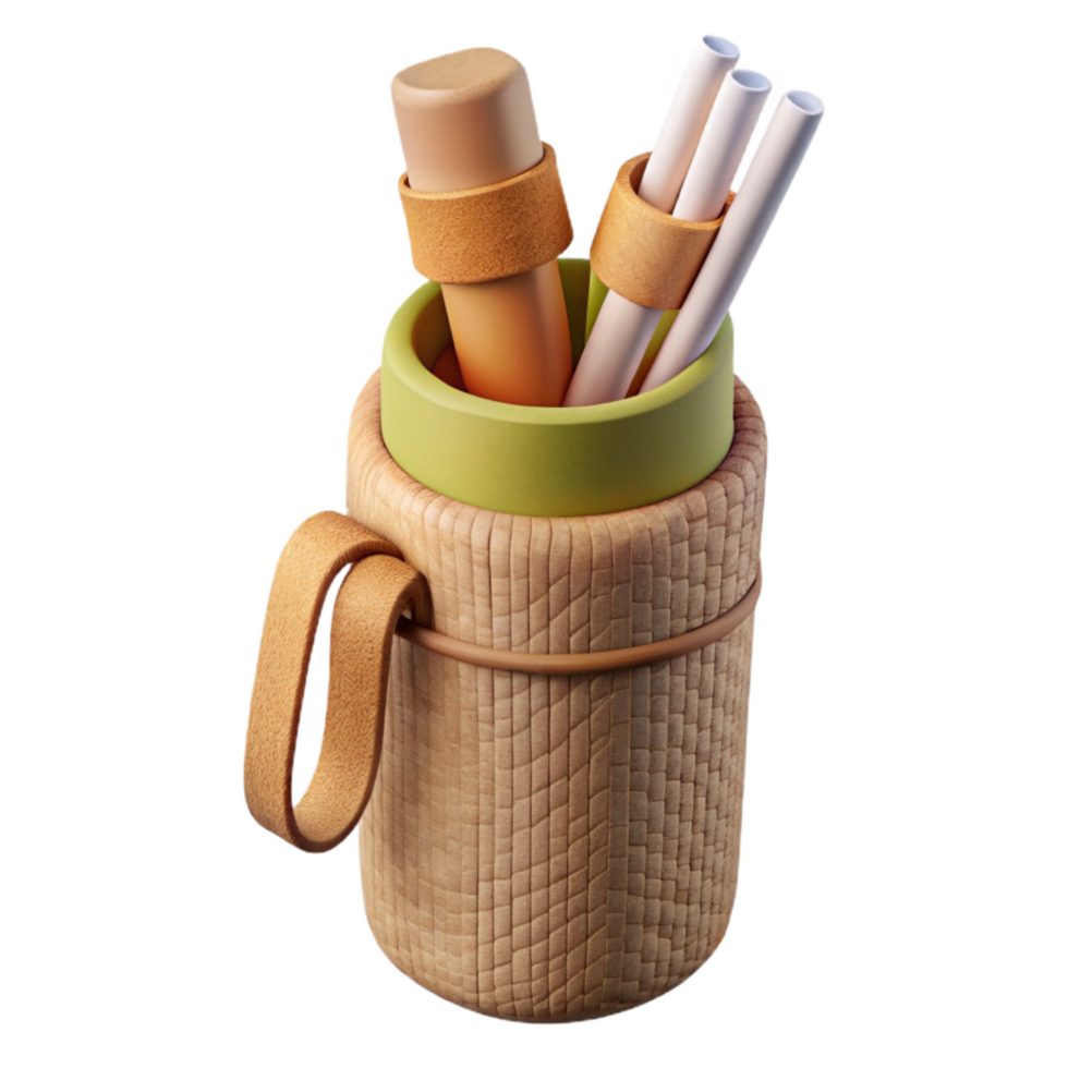 dramatic rustic Reusable Straw Case Bamboo with Straws Isolated professional png