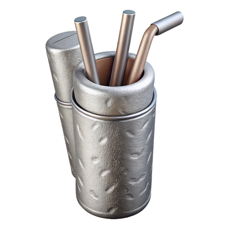magnificent creative Reusable Straw Case with Straws Metal Silver Cutout high resolution png