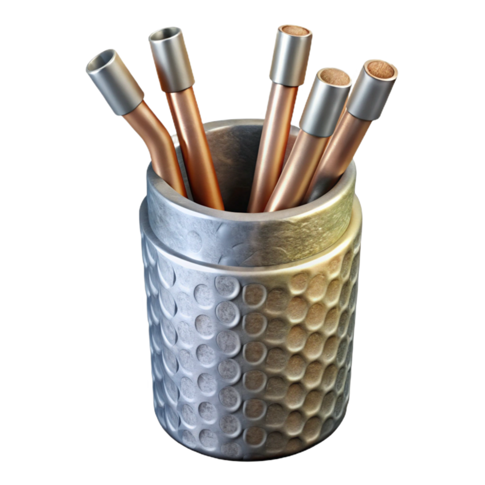 beautiful rustic Reusable Straw Case with Straws Metal Silver Cutout authentic png
