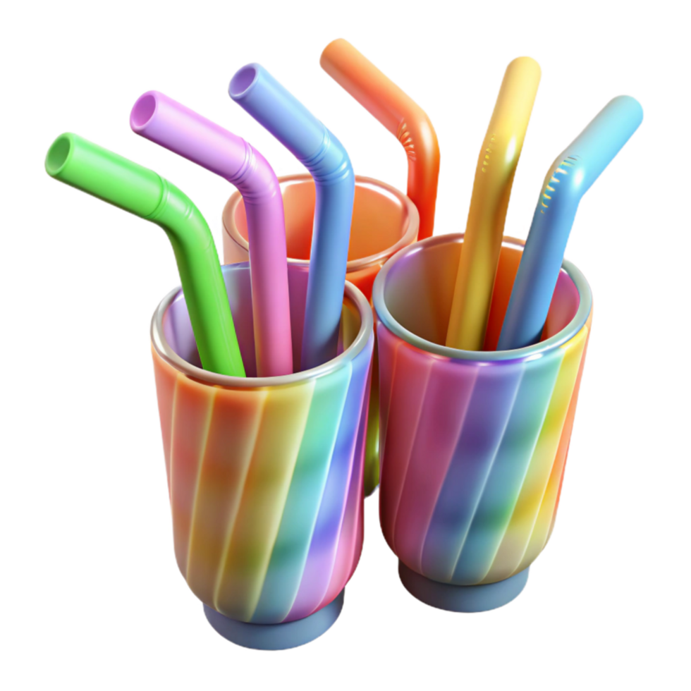 serene minimalist Reusable Straws Colorful Set Transparent Background high resolution png