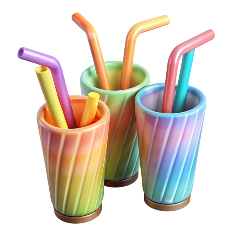 beautiful contemporary Reusable Straws Colorful Set Transparent Background original png