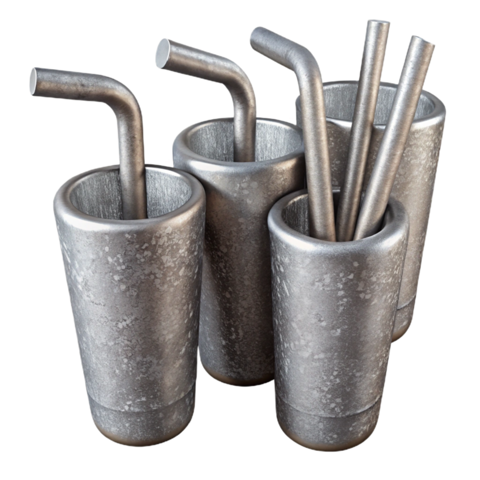 dramatic creative Reusable Straws Set Metal Silver Cutout professional png
