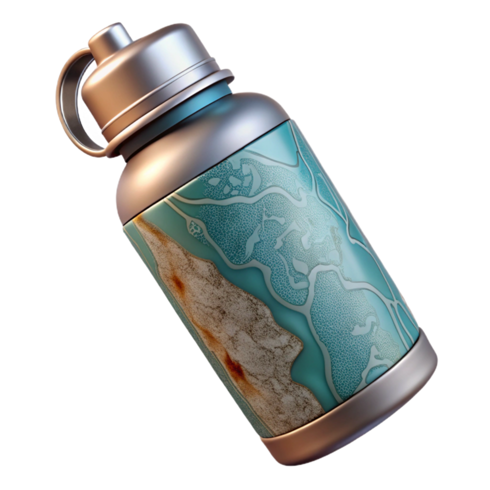 serene vintage Reusable Water Bottle with Filter Blue Cutout professional png