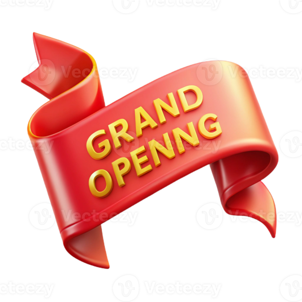 wonderful classic Ribbon Banner Grand Opening Red and Gold Transparent Background high resolution png