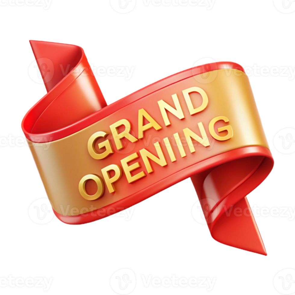 wonderful traditional Ribbon Banner Grand Opening Red and Gold Transparent Background high quality png