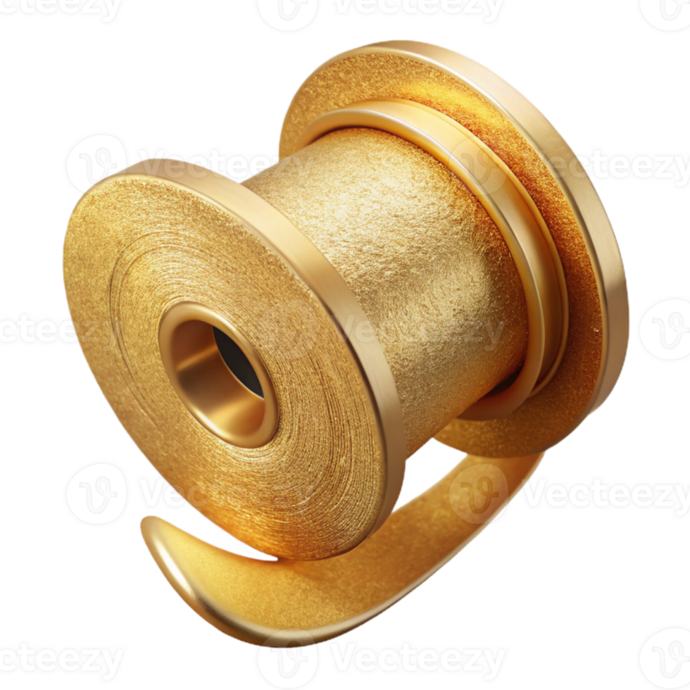 dramatic traditional Ribbon Spool Gold Isolated on White Background high resolution png