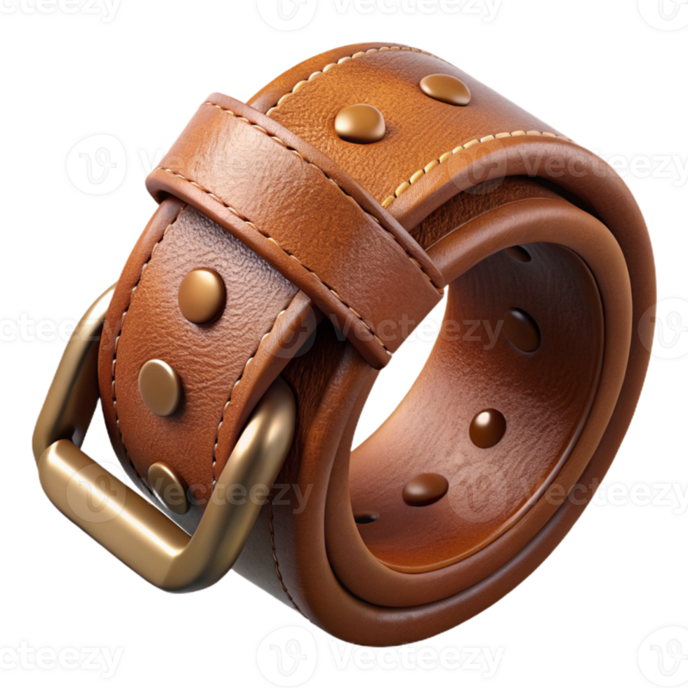 dramatic modern Rich Brown Leather Belt Stitching Detail Isolated detailed png