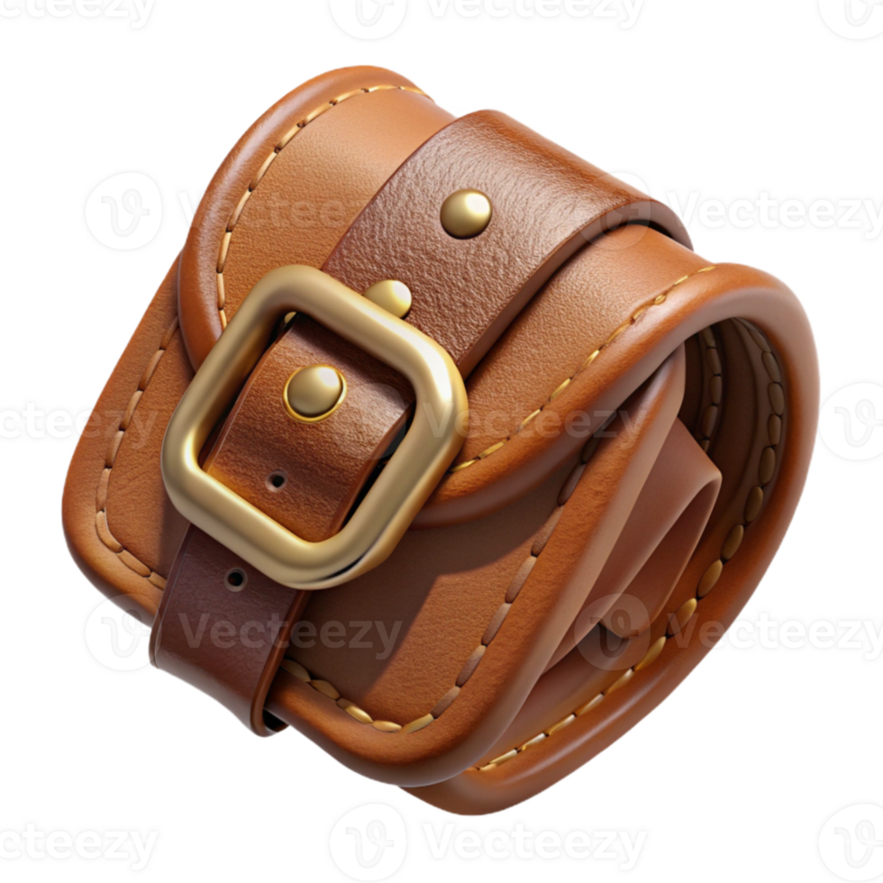 beautiful creative Rich Brown Leather Belt Stitching Detail Isolated detailed png