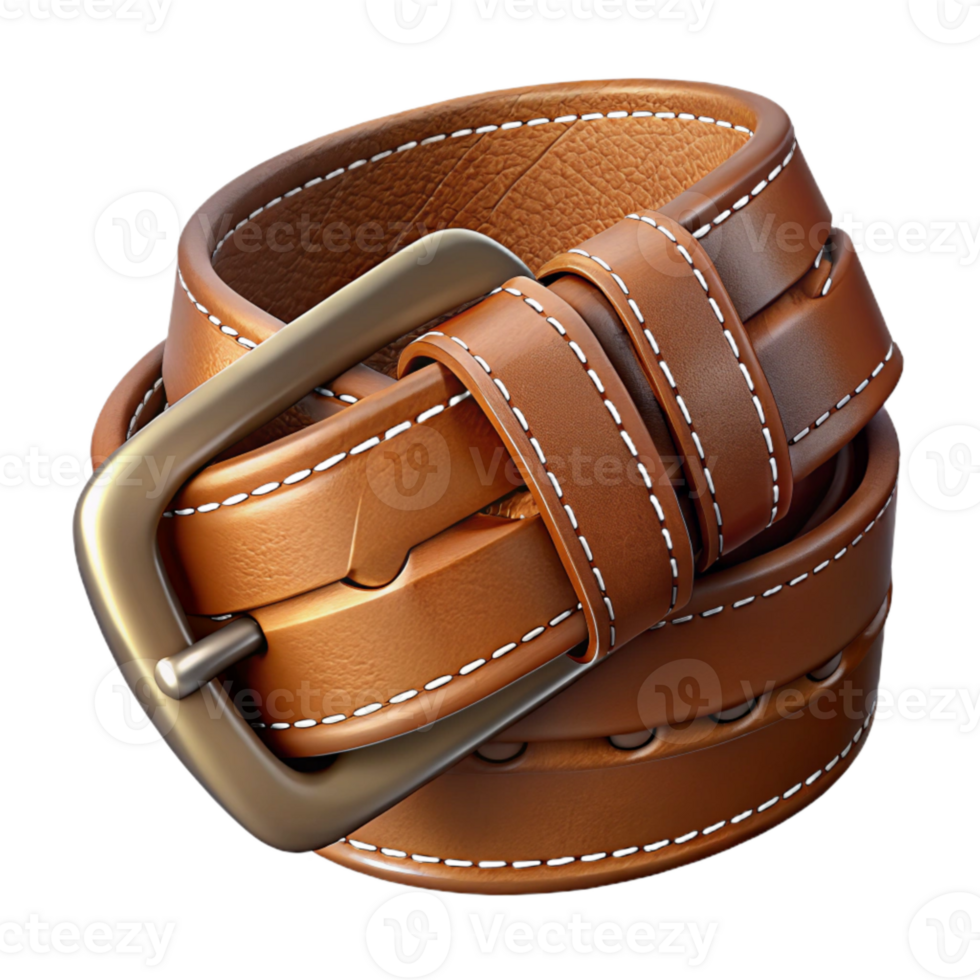stunning artistic Rich Brown Leather Belt Stitching Detail Isolated high resolution png