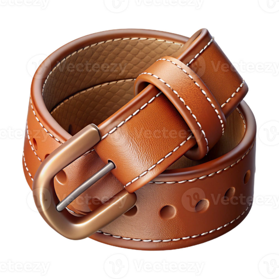 dramatic minimalist Rich Brown Leather Belt Stitching Detail Isolated high resolution png