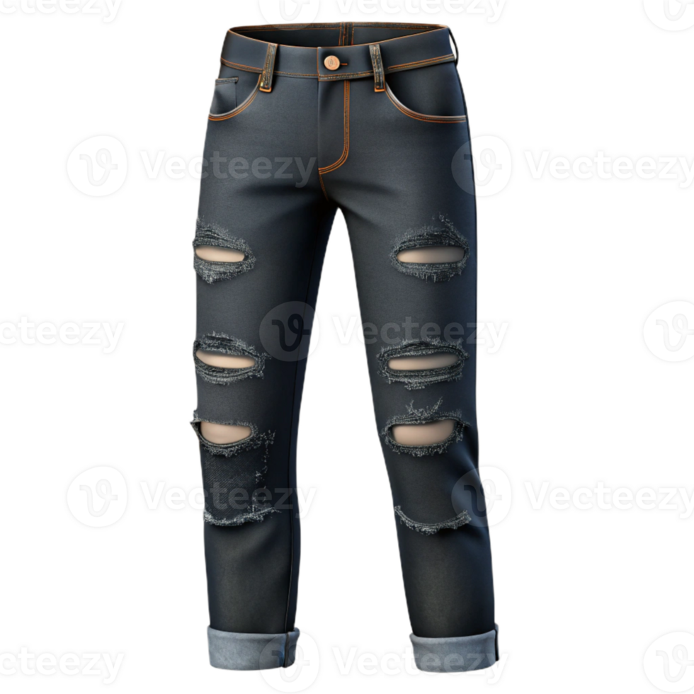 stunning traditional Ripped Jeans Black Distressed Cutout Transparent Background premium png
