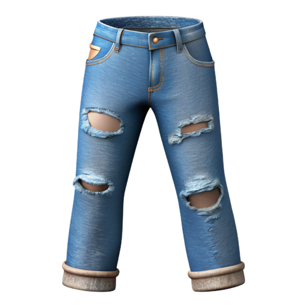 serene rustic Ripped Jeans Front View with Transparent Background high resolution png
