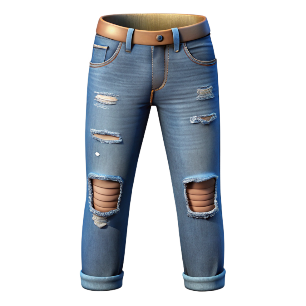 vibrant vintage Ripped Jeans Front View with Transparent Background exclusive png