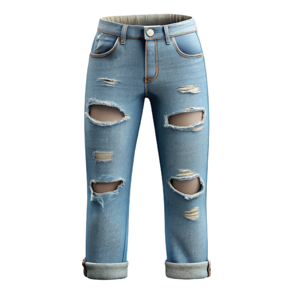 wonderful minimalist Ripped Jeans Light Wash Front View Cutout authentic png