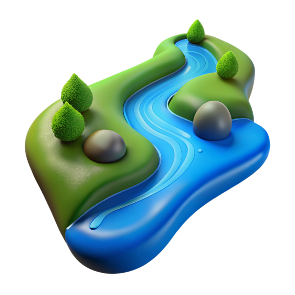 dramatic contemporary River Flowing Through Field Transparent Background Blue Water high quality png