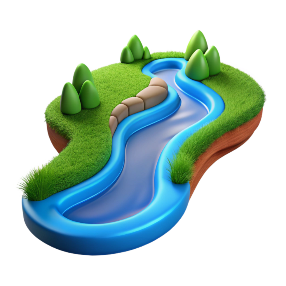 extraordinary artistic River Flowing Through Field Transparent Background Blue Water high quality png