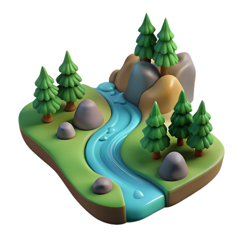 elegant classic River Flowing Through Forest Scene Cutout Transparent Background high resolution png