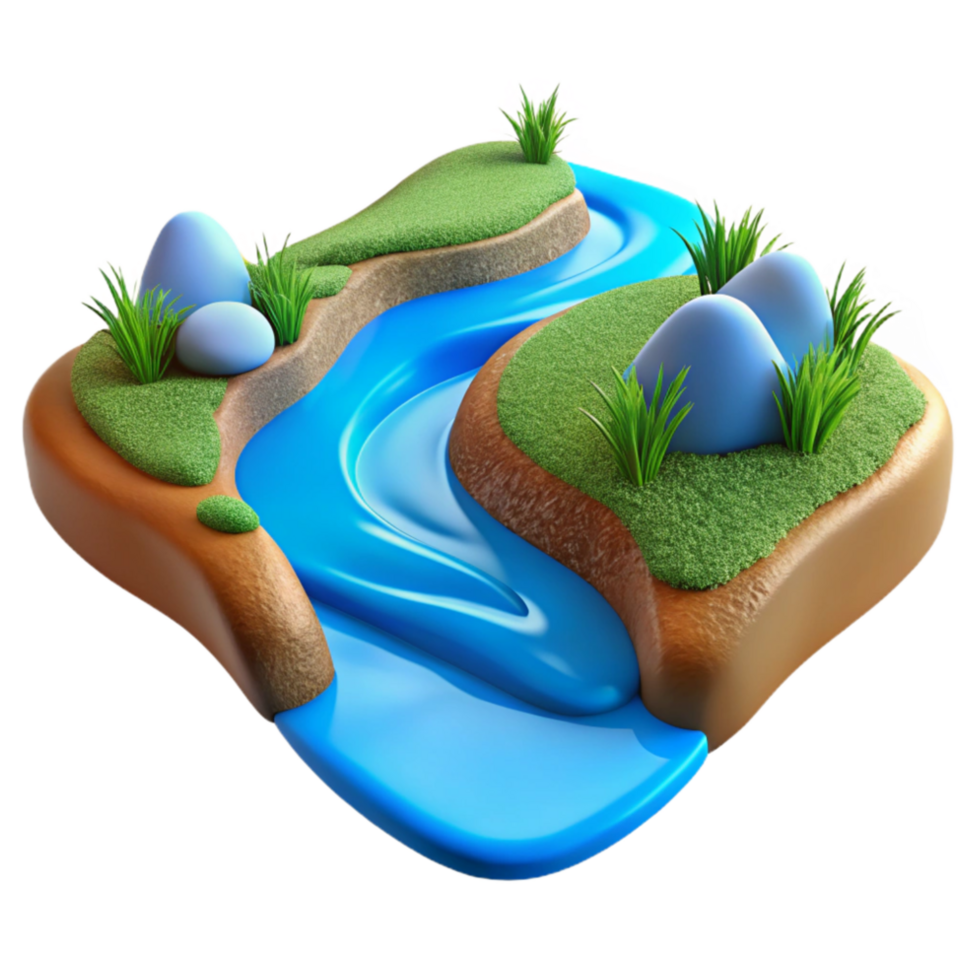 beautiful rustic River Flowing Through Field Transparent Background Blue Water authentic png