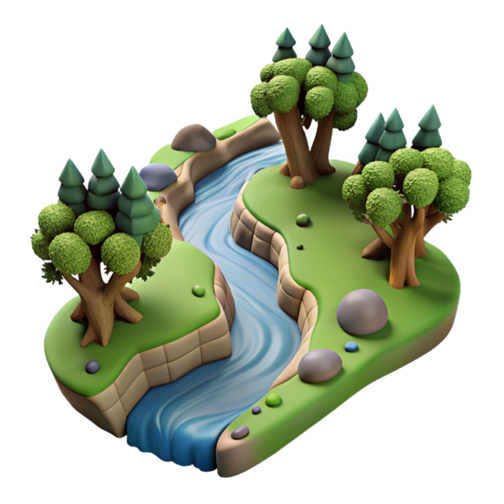 vibrant abstract River Flowing Through Forest Scene Cutout Transparent Background high resolution png