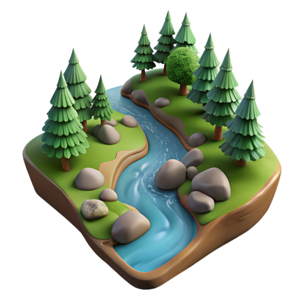 serene rustic River Flowing Through Forest Scene Cutout Transparent Background authentic png
