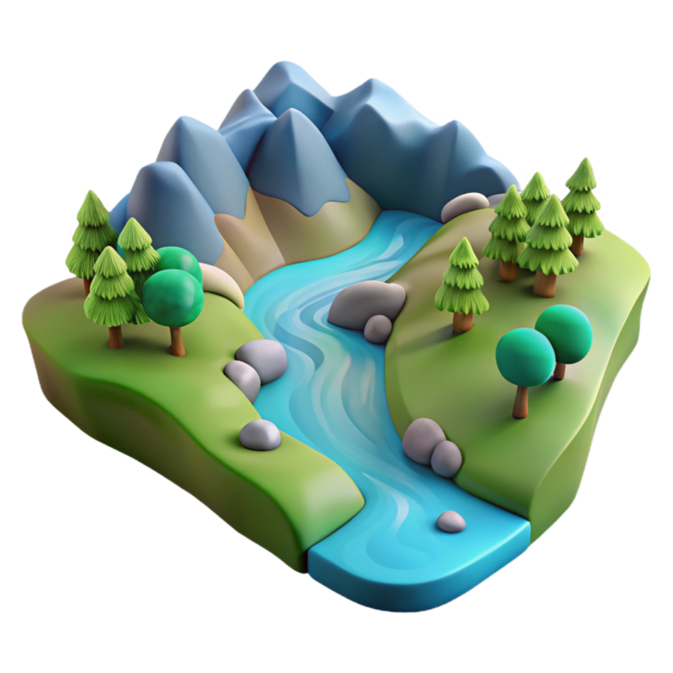 magnificent rustic River Flowing Through Valley Scenic View Cutout authentic png