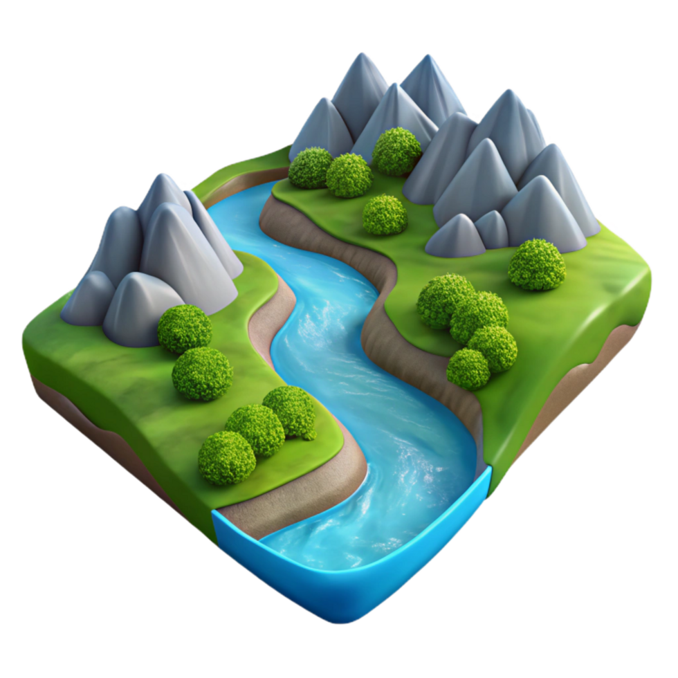 elegant minimalist River Flowing Through Valley Scenic View Cutout high quality png