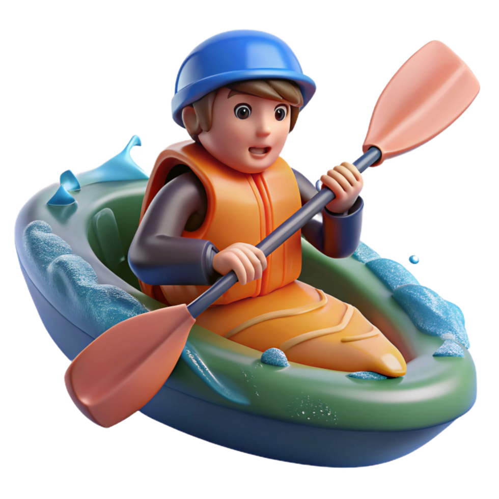 elegant contemporary River Rapids Whitewater Kayaker Paddling Isolated Cutout detailed png