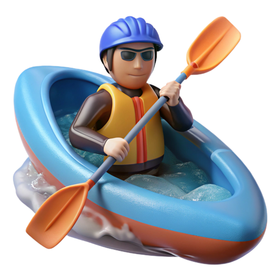 serene modern River Rapids Whitewater Kayaker Paddling Isolated Cutout high quality png