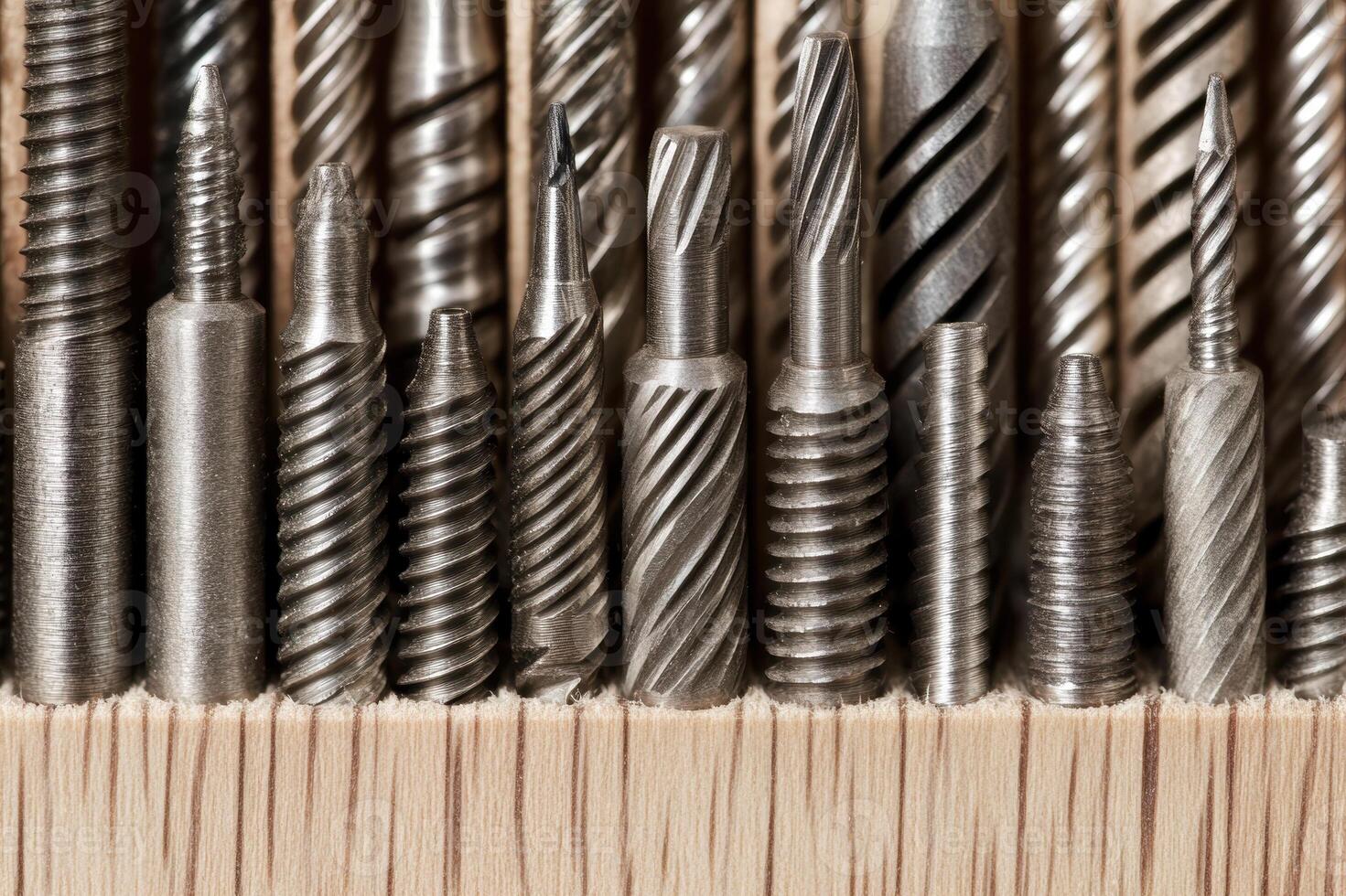 Assorted Metal Drill Bits Displayed for Industrial Precision and Tool Variety photo