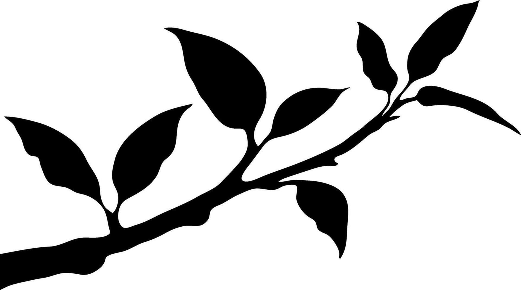 Black tree branch with leaves isolated on white background, a natural and floral design illustrating spring growth and beauty with Shadow Silhouettes. vector