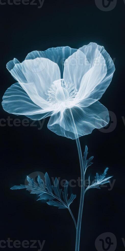 Elegant X ray Floral Design Transparent Flower on Black Background photo