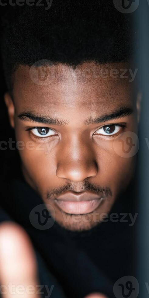 Intense Portrait of Man with Gaze Focused photo