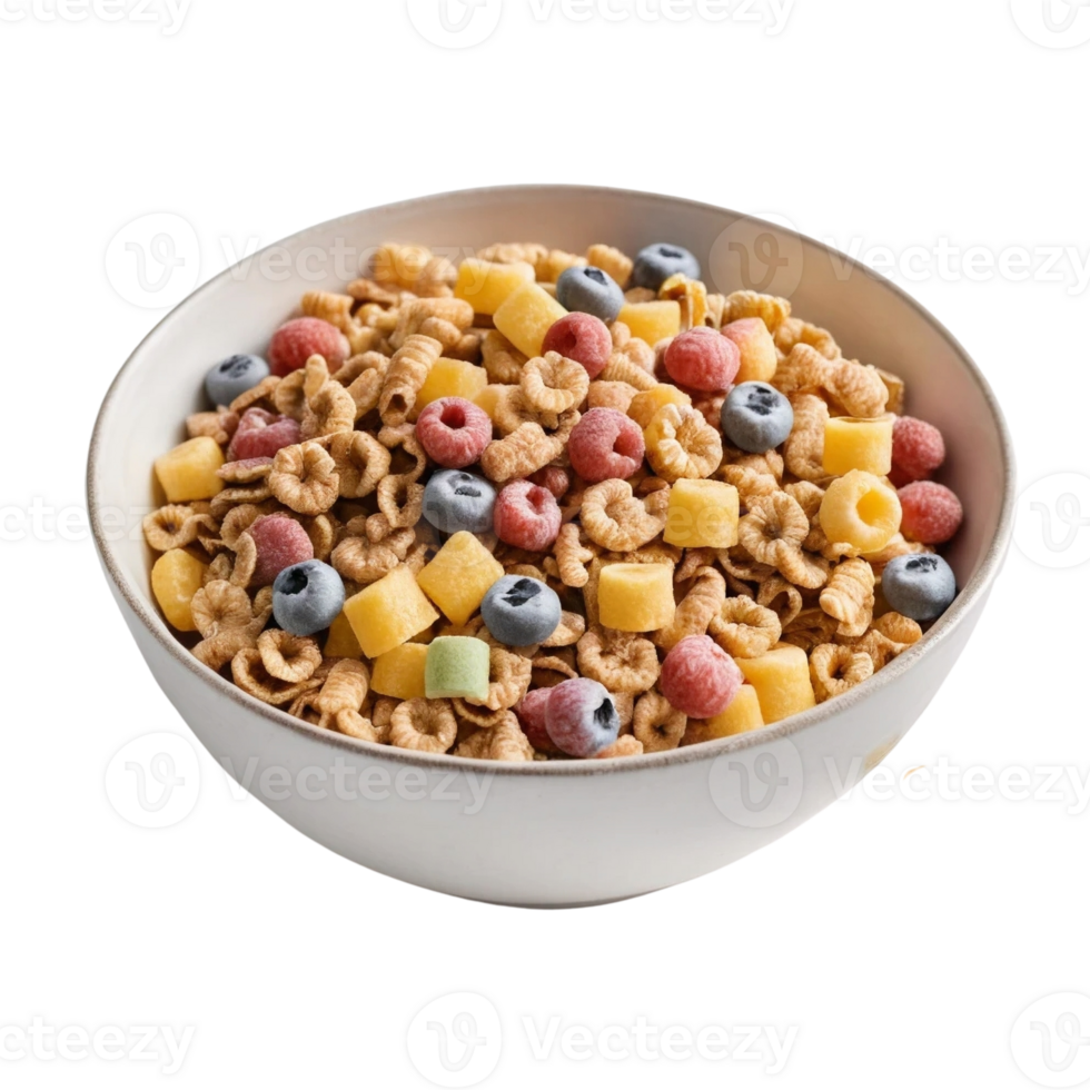 A bowl of cereal with fruit and nuts png
