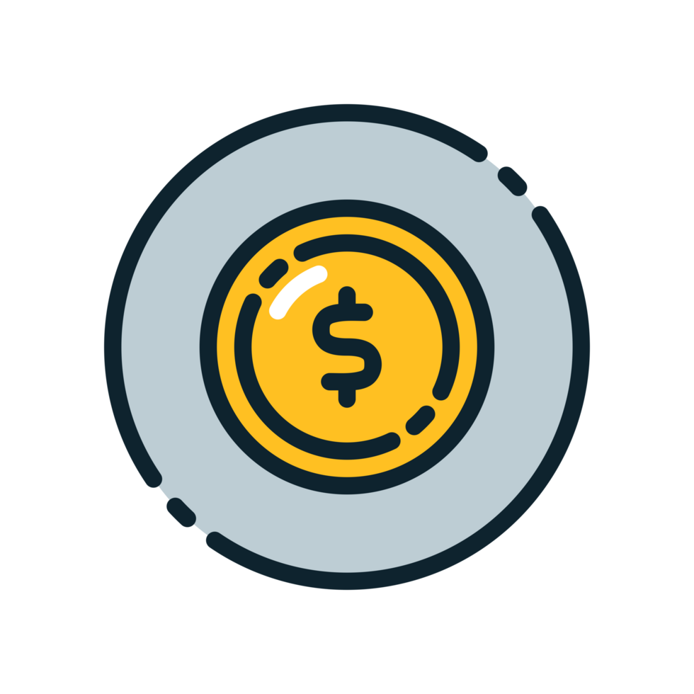Design Illustration graphic of coin icon with colored line style. Suitable for UI, mobile design, web design, etc. Transparent background. png