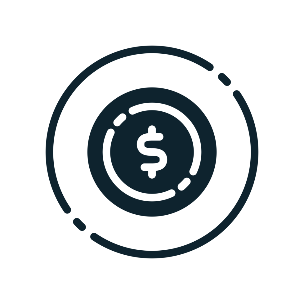 Design Illustration graphic of coin icon with glyph style. Suitable for UI, mobile design, web design, etc. Transparent background. png