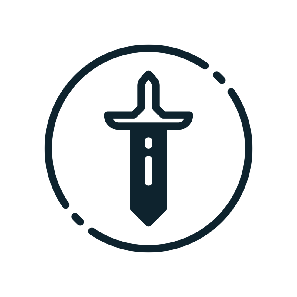 Design Illustration graphic of sword icon with glyph style. Suitable for UI, mobile design, web design, etc. Transparent background png