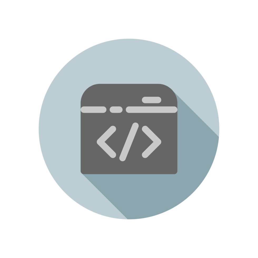 A flat icon of a computer with a code symbol png