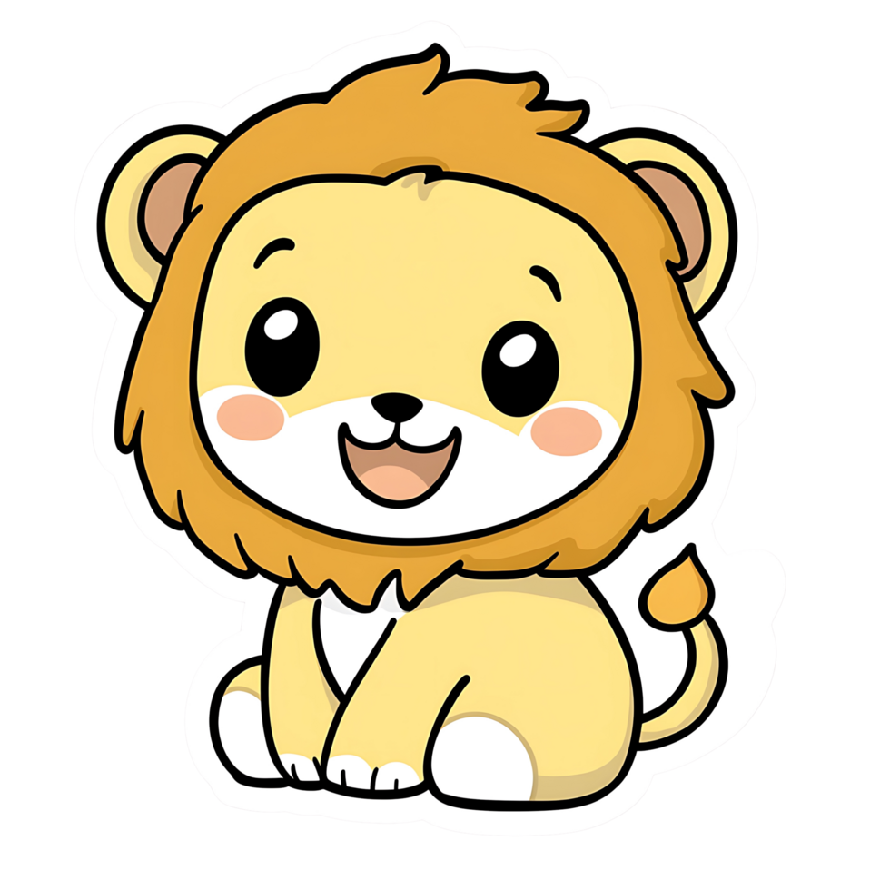 A Smiling Cute Cartoon Lion Sitting on a Flat Surface png