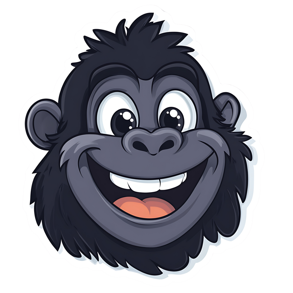 A Large Smiling Cartoon Gorilla Head Against a White Background png