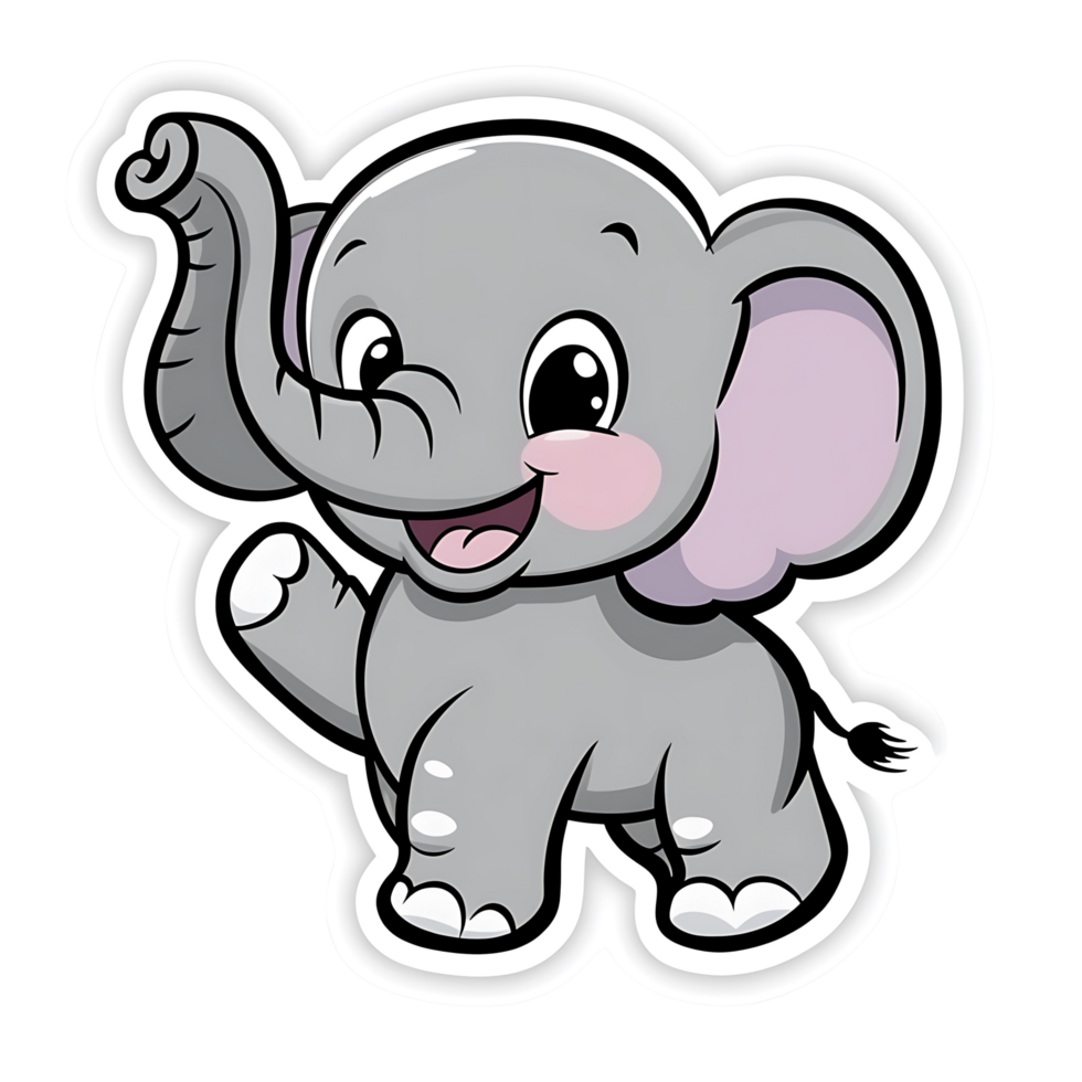 A Delightful Cartoon Elephant Is Waving Its Trunk Smiling Joyfully png