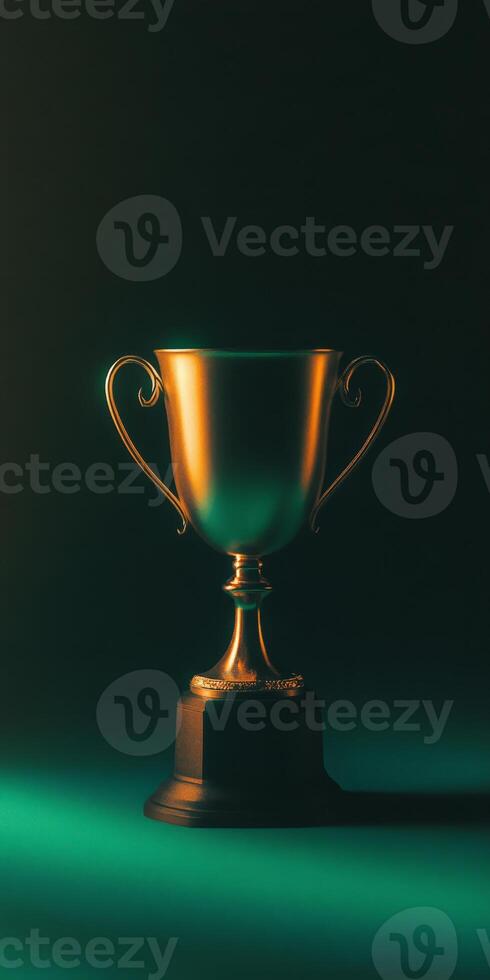 Golden Trophy on Gradient Background Highlighting Achievement and Success photo