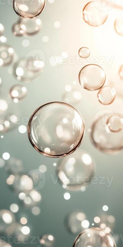 Ethereal Bubbles Floating in Sunlit Air Abstract CloseUp of Moving Spheres photo