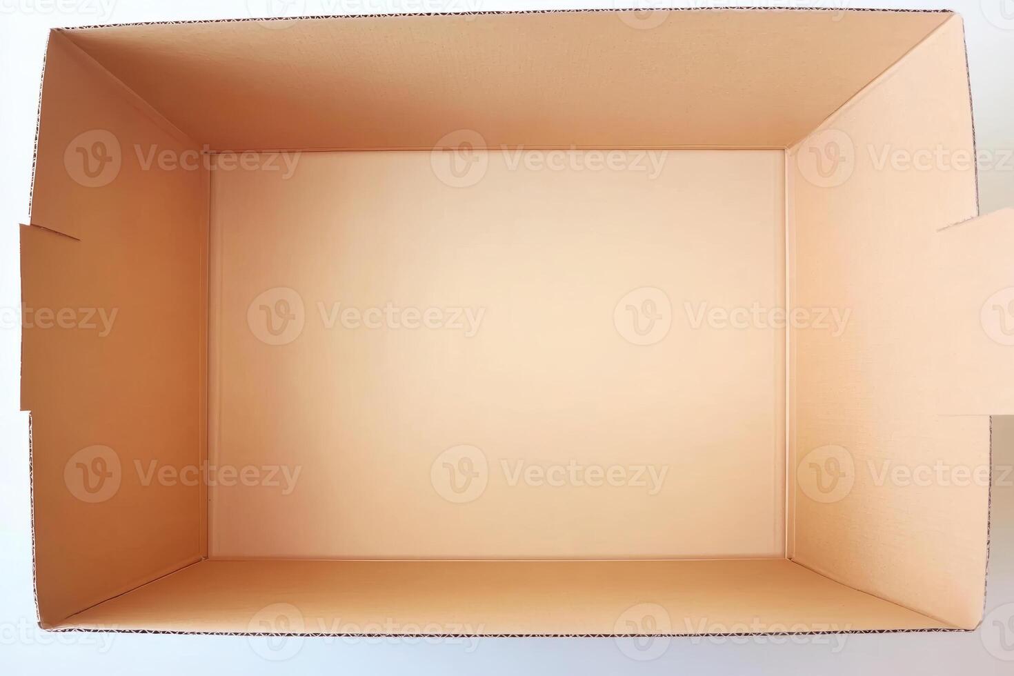 Empty Cardboard Box Top View Minimalist Brown Storage Container with Open Flaps photo