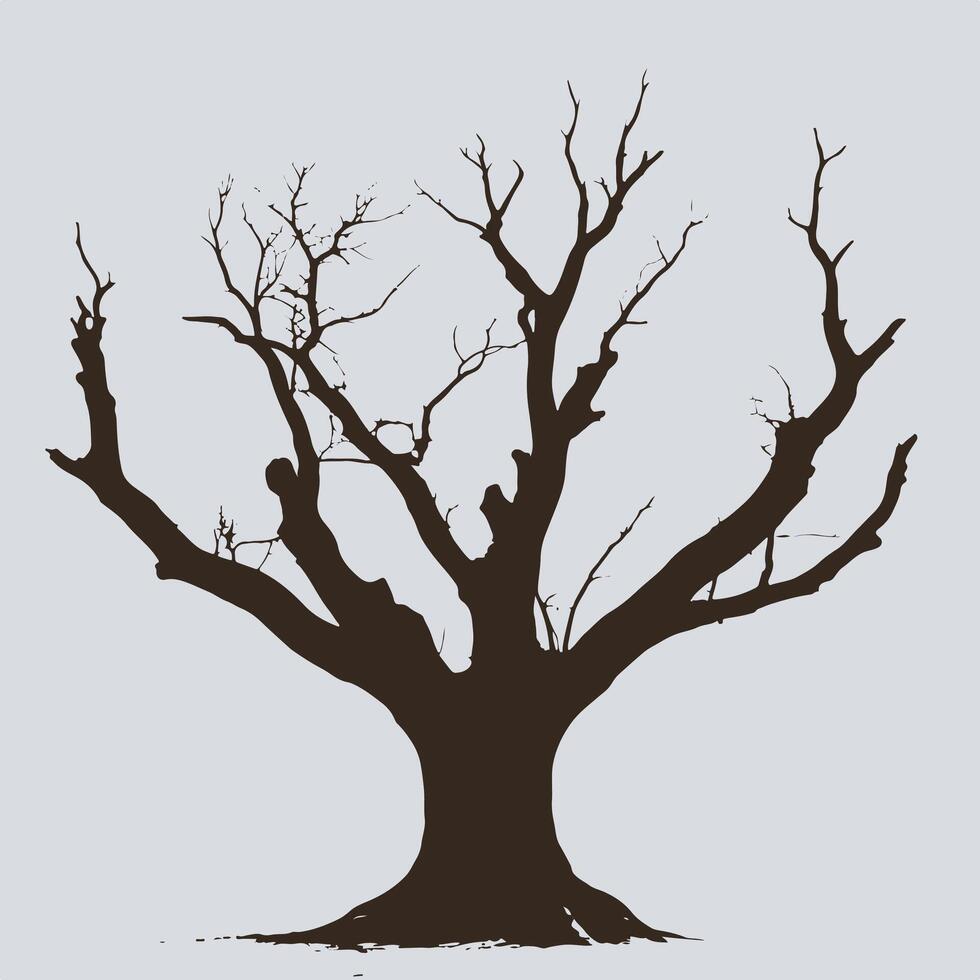 A striking image of a bare tree standing tall with its intricate branches stretching out against a clear sky. vector