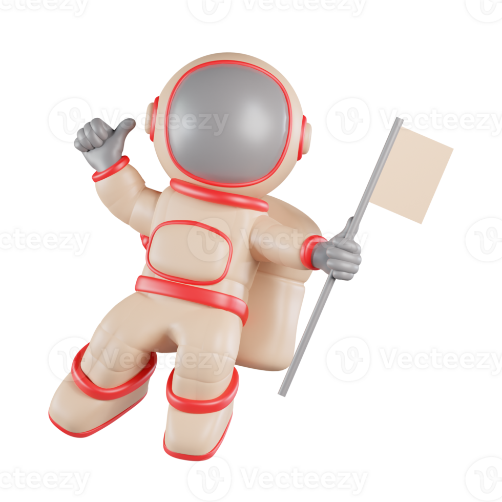 3D Astronaut holding flag png