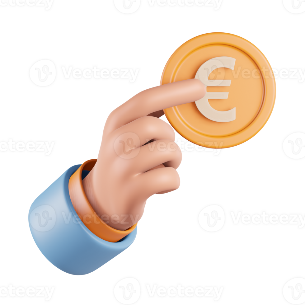 Euro Coin with Hand 3D Icon png